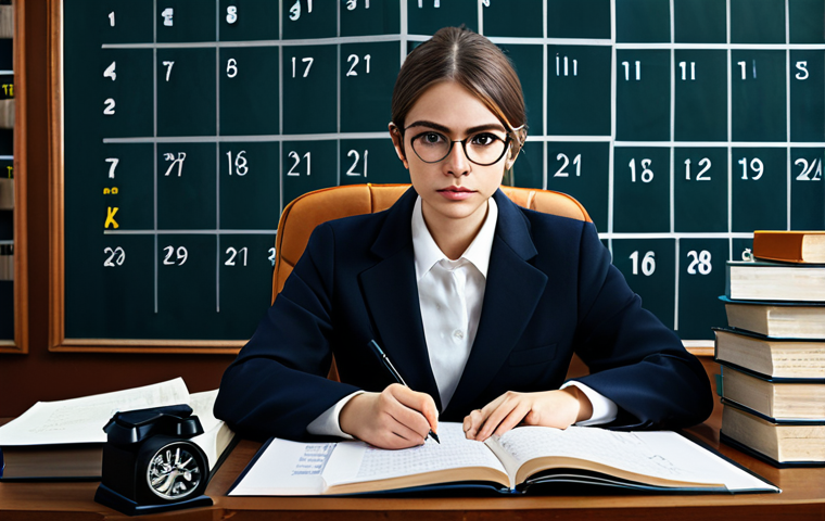 Strategic Study Start**

A young woman at a desk covered in law books and notes, highlighting key passages. She is wearing glasses and a focused expression. Background includes a calendar marked with important dates. fully clothed, appropriate attire, safe for work, perfect anatomy, natural proportions, professional study environment, high quality, modest clothing.

**