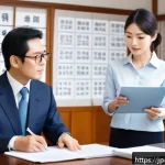 변리사로서의 윤리적 책임 - A professional Japanese patent attorney in a modern office setting, dressed in formal business attir...